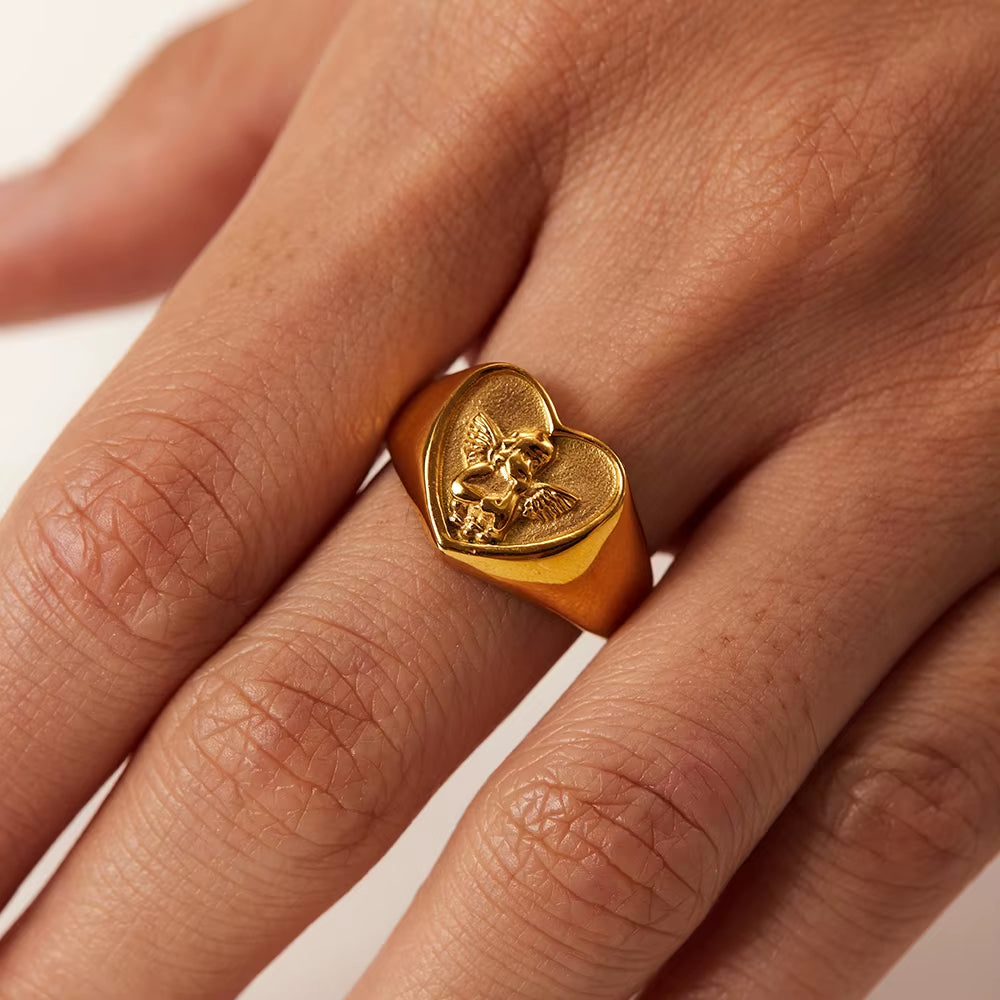 18K Gold PVD Plated 316L Stainless Steel Rings Finger Chunky Wedding Statement Jewelry Shell Freshwater Pearl Zircon Ring