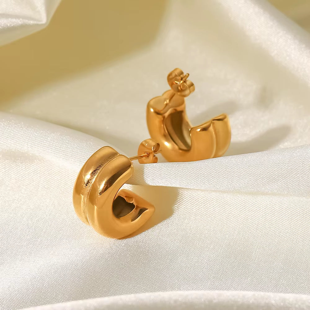 Uworld 10Mm New Trendy 18K Gold Plated Stainless Steel Jewelry Gift Double Layer CC Shaped Chunky Earrings for Women