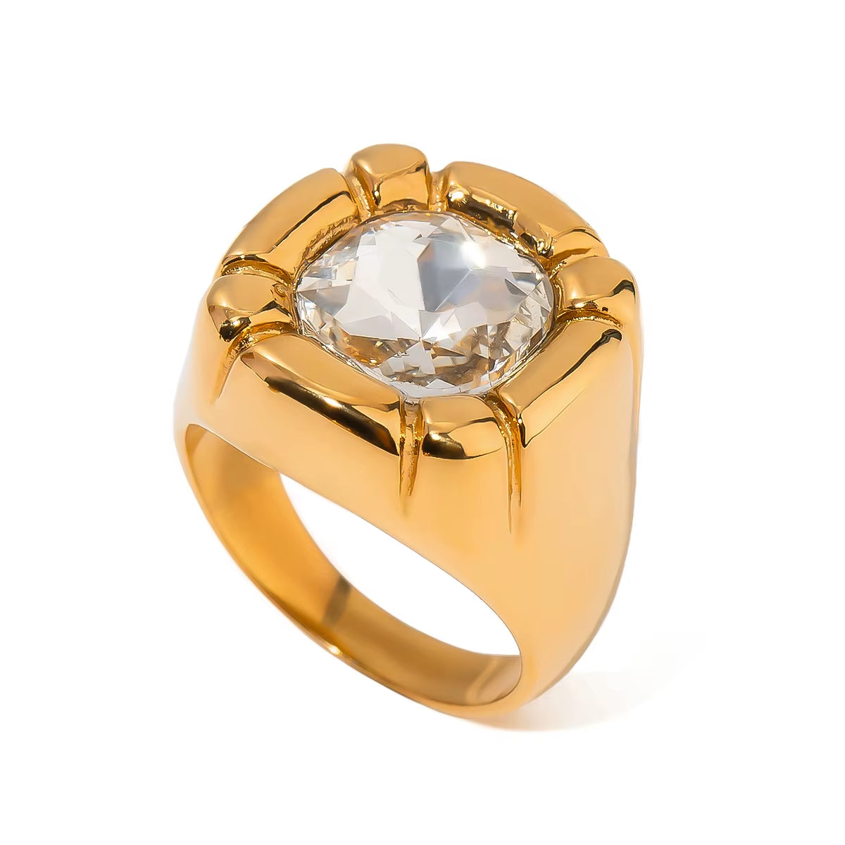 18K Gold PVD Plated 316L Stainless Steel Rings Finger Chunky Wedding Statement Jewelry Shell Freshwater Pearl Zircon Ring
