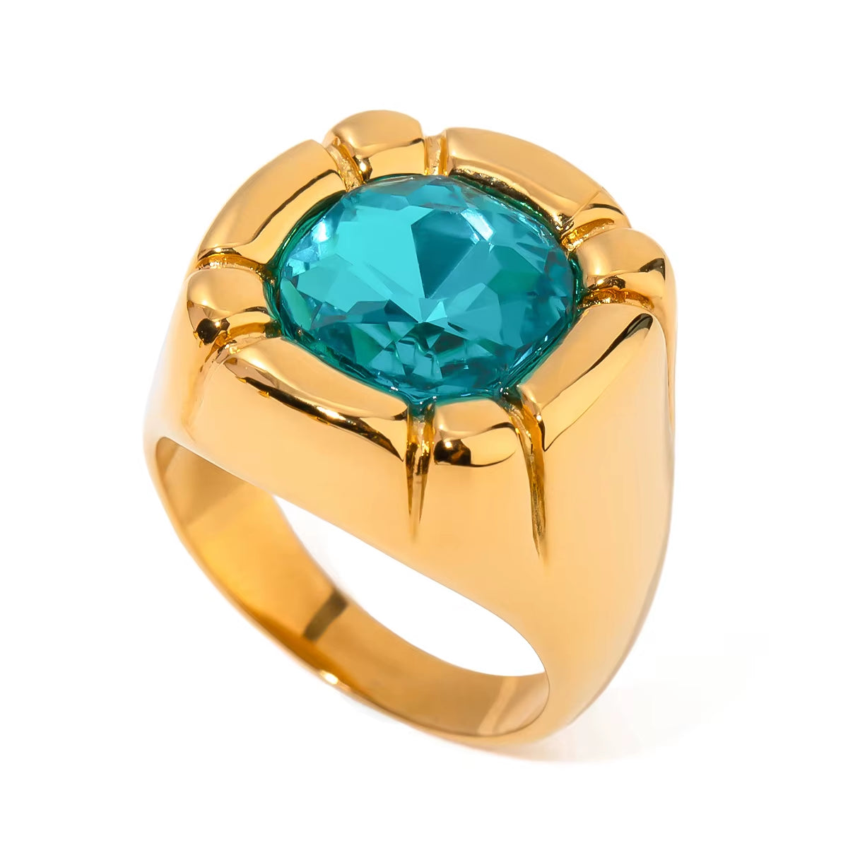 18K Gold PVD Plated 316L Stainless Steel Rings Finger Chunky Wedding Statement Jewelry Shell Freshwater Pearl Zircon Ring