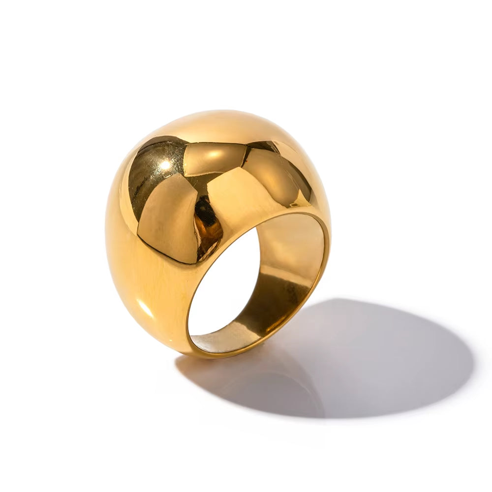 18K Gold PVD Plated 316L Stainless Steel Rings Finger Chunky Wedding Statement Jewelry Shell Freshwater Pearl Zircon Ring