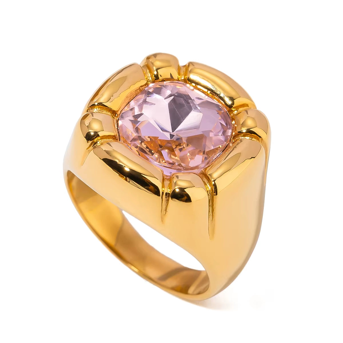 18K Gold PVD Plated 316L Stainless Steel Rings Finger Chunky Wedding Statement Jewelry Shell Freshwater Pearl Zircon Ring