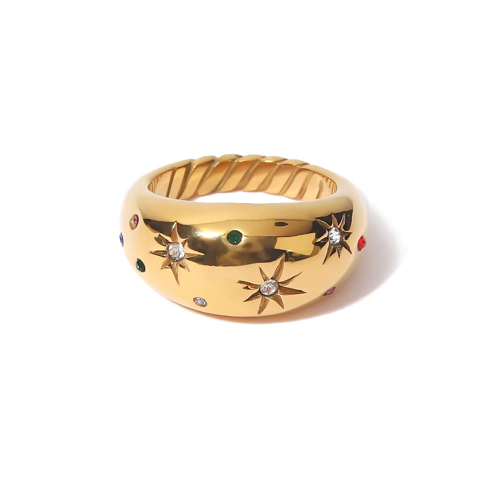 18K Gold PVD Plated 316L Stainless Steel Rings Finger Chunky Wedding Statement Jewelry Shell Freshwater Pearl Zircon Ring