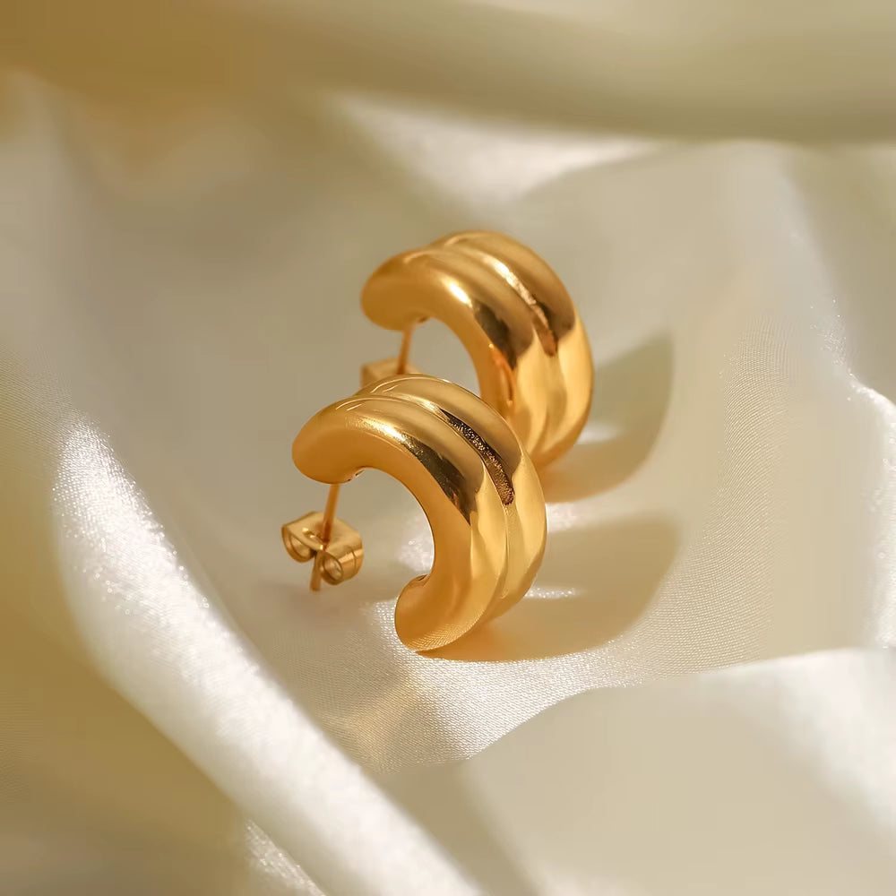 Uworld 10Mm New Trendy 18K Gold Plated Stainless Steel Jewelry Gift Double Layer CC Shaped Chunky Earrings for Women