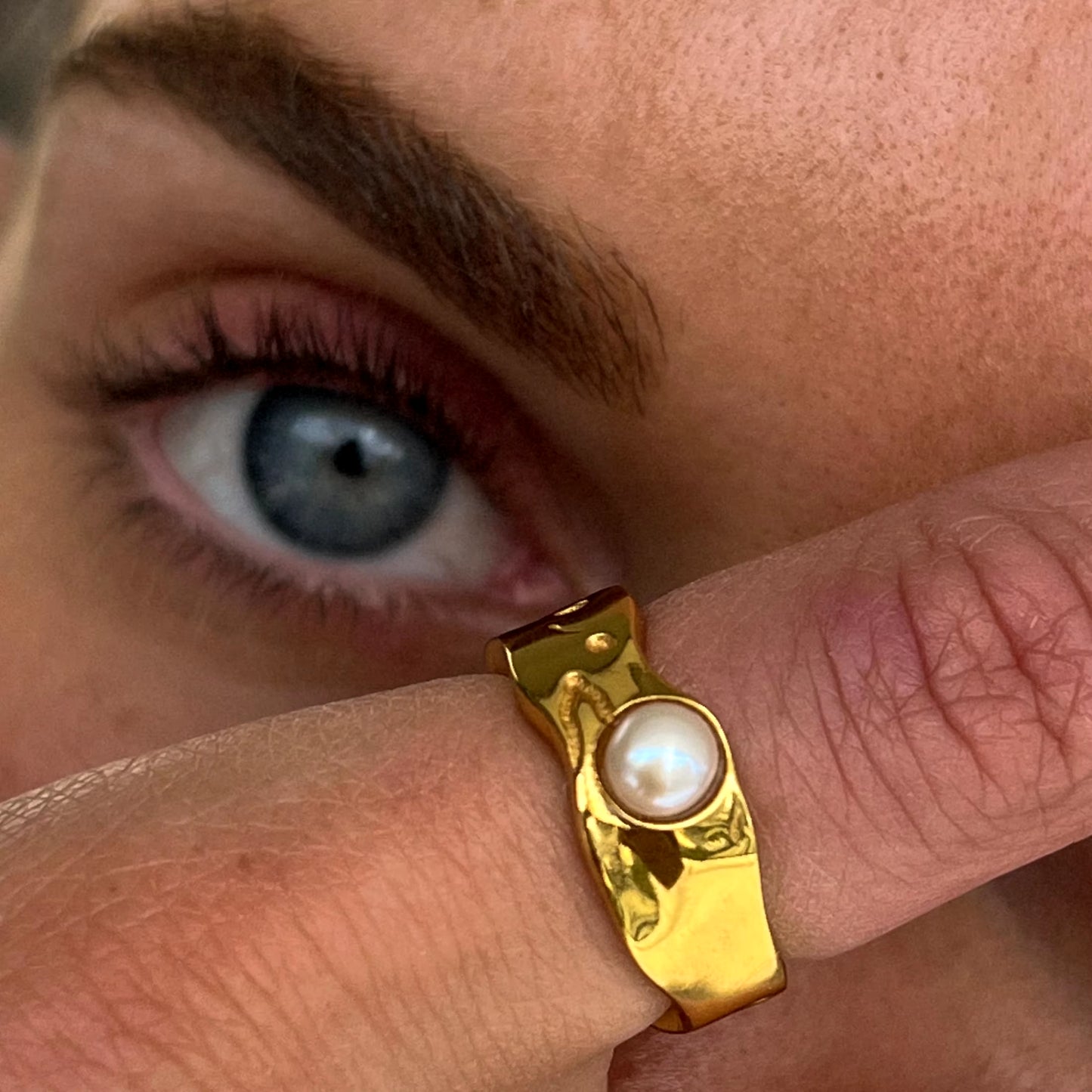 18K Gold PVD Plated 316L Stainless Steel Rings Finger Chunky Wedding Statement Jewelry Shell Freshwater Pearl Zircon Ring